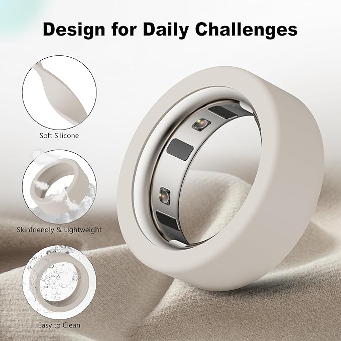Protector Compatible for Oura Ring 4/Gen 4 Ceramic/Gen 3 Cover,Silicone Anti-Scratch Elastic Ring Finger Case Woking Out Gym for Women Men-Clear+Starlight+LightCoffee+DarkCoffee-M for 8/9/10/11 - Image 3