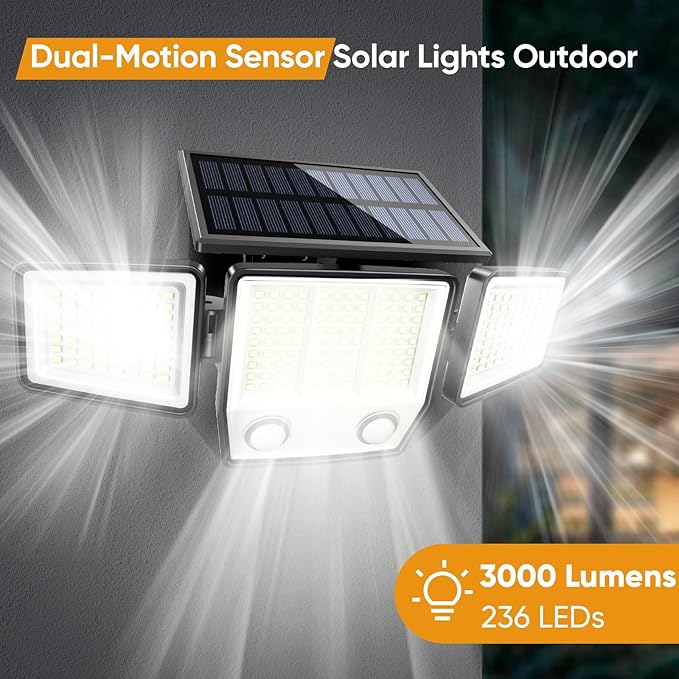 MDCMDCM Solar Motion Sensor Outdoor Lights Waterproof - 3000LM 3 Modes Security Lights Outdoor 270° Illumination IP65 LED Solar Flood Wall Light for Garden Yard Patio Pathway (Modern, 4) - Image 2
