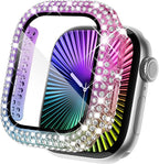 KADES Compatible with Apple Watch Series SE 6 5 4 with Built-in Tempered Glass Screen Protector Bling Crystal Diamond Rhinestone Full Protective Bumper Cover for Women (40mm,Iridescent) by KADES