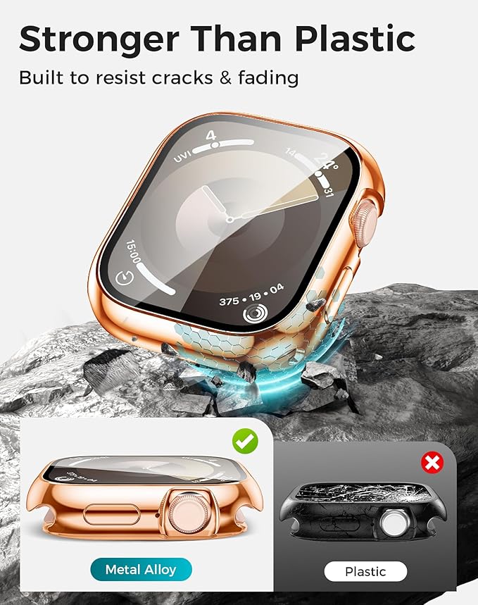 Goton AntiCrack Metal Case for Apple Watch Series 9/8/7 41mm Screen Protector, HD Tempered Glass, Daily Water-Resistant Alloy Bumper with Ceramic-Style Back Cover for iWatch 41 mm - Image 4
