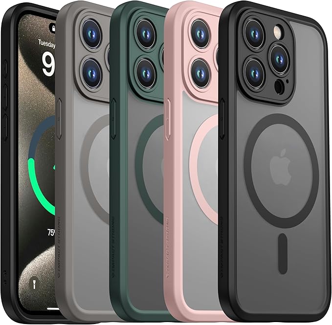 ImpactStrong Magnetic Guard Designed for iPhone 15 Pro Max Case [Camera Protection] [Military Grade Drop Tested] [Compatible with MagSafe] Slim Translucent Matte Phone Case (6.7") - Dark Green - Image 8