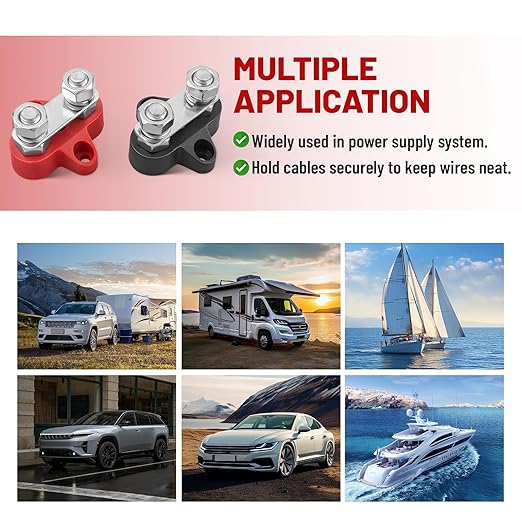 RED WOLF 12V 150A Power Distibution Block 5/16" Dual Stud Busbar M8 Terminal Bus Bar 12 Volt DC Battery Junction Post for Auto Boat Marine Solar System Positive and Negative (2PC) - Image 6