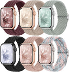 6 Pack Braided Stretchy Bands Compatible with Apple Watch Band 38mm 40mm 41mm 42mm 44mm 45mm 46mm 49mm Women Men, Adjustable Nylon Solo Loop Elastic Straps for iWatch Series 11 10 9 8 7 6 5 4 SE Ultra by KnossenWatchBand