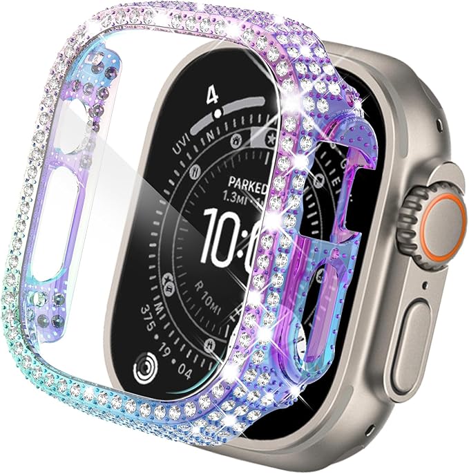 KADES Compatible with Apple Watch Ultra 3 2 1 49mm Case, Full Diamond Bling Protective Bumper with Tempered Glass Screen Protector, Luxury Sparkly Cover for Women, Iridescent by KADES