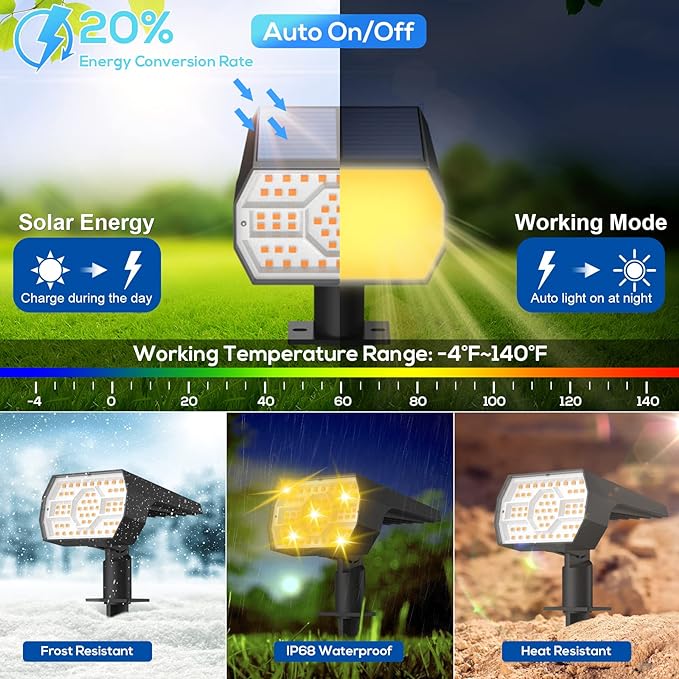 NYMPHY Solar Lights Outdoor Waterproof IP68, 56 LED 3 Lighting Modes Solar Powered Garden Yard Spot Solar Lights for Christmas Outside Landscape- 6 Pack (Warm White) - Image 3