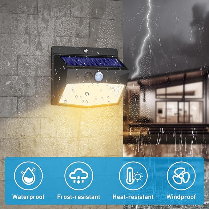 Peasur Solar Outdoor Lights, [4 Packs] Motion Sensor Security Lights with 3 Lighting Modes Wall Lights Waterproof Solar Powered Lights for Garden Yard, Warm - Image 4