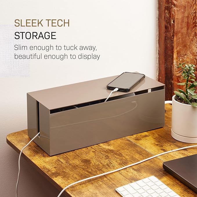 YAMAZAKI Home Cable Management Box – Cord Organizer Box with Lid, Minimalist Cable Storage for Office, Abs Plastic - Abs Plastic - Image 5