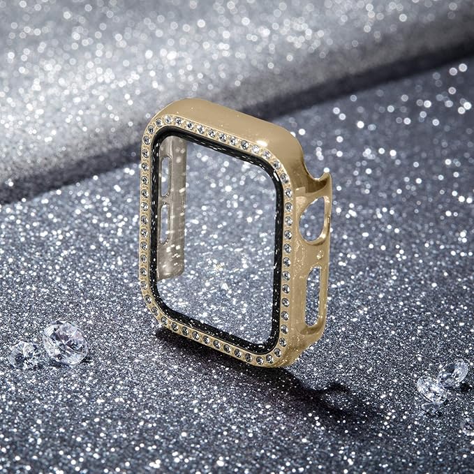 Recoppa Compatible for Apple Watch Case with Screen Protector 45mm Series 7/8/9, Bling Crystal Diamond Rhinestone Ultra-Thin Bumper Full Cover Protective Case for Women Girls iWatch Champagne Gold - Image 5