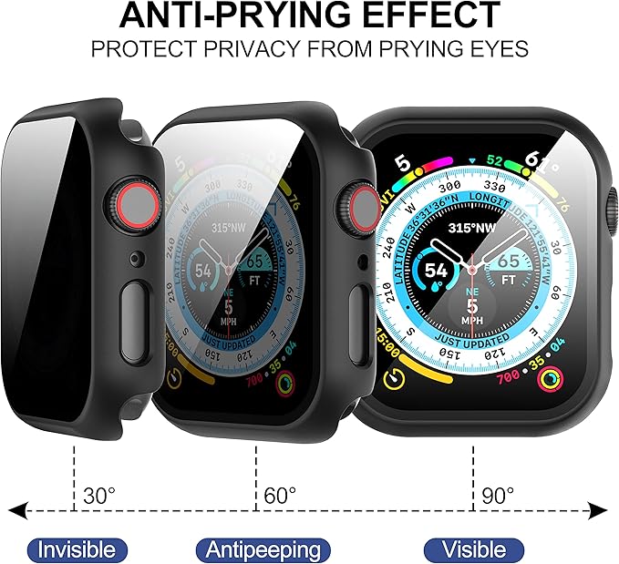 Suoman 3-Pack for Apple Watch 41mm Privacy Screen Protector Case, [Anti-Peeping] Ultra-Thin Tempered Glass Protective Cover - Image 4
