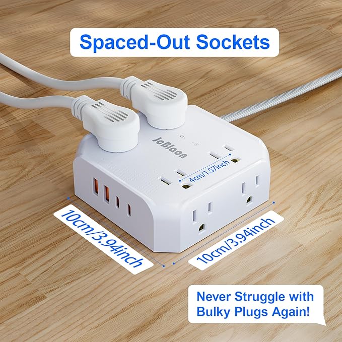 Surge Protector Power Strip, 8 Outlets with 4 USB Ports(2 USB C), 4-Sided 1050J Outlet Extender with 5FT Flat Extension Cord for Travel, Home, School, College Dorm Room Essentials - Image 3
