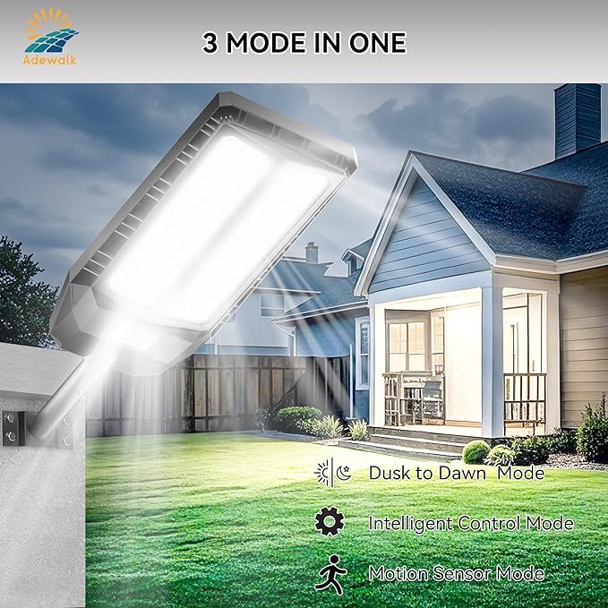 6000W Solar Lights Outdoor Waterproof, 7000K Dusk to Dawn Outdoor Solar Street Light Motion Sensor with Remote, LED Security Flood Light for Outside Garden Yard Pathway Garage Parking Lot, 2 Pack - Image 5