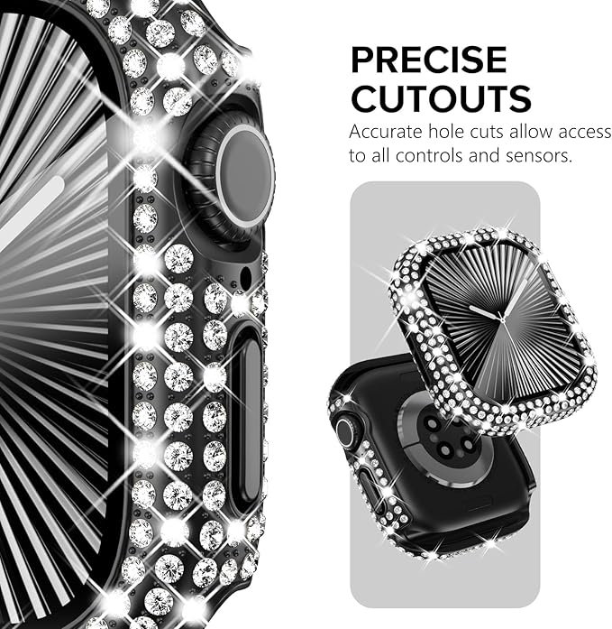 KADES Compatible with Apple Watch Series 11 10 42mm, Bling Full Diamond Rhinestone Protective Case with Built-in Screen Protector, Sparkling iWatch Protective Bumper Cover, Black - Image 3
