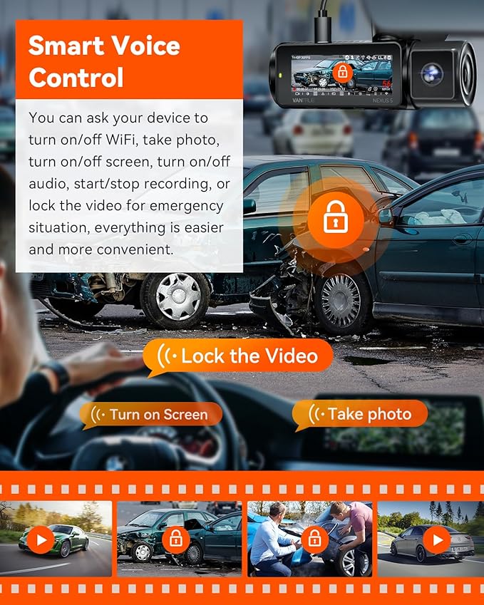 Vantrue N5 4 Channel WiFi 360° All Sides Dash Cam, STARVIS 2, IR Night Vision, 2.7K+1080P*3 Front Rear Inside Dashcam, Voice Control, GPS, 24 Hours Buffered Parking Mode Dash Camera(Renewed) - Image 8