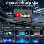 LAMTTO 9" Wireless CarPlay Screen with Net-Flix YouTube Apps Portable Car Play Screen for Apple Carplay and Android Auto with Backup Camera Navigation Bluetooth Voice Control AUX Siri - Image 2