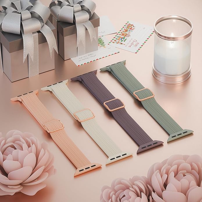 4 Pack Slim Braided Stretchy Compatible with Apple Watch Band 38mm 42mm 40mm 44mm 41mm 45mm 46mm 49mm Women Men, Solo Loop Nylon Thin Strap for iWatch Series 11 10 9 8 7 SE 6 5 4 3 Ultra - Image 2