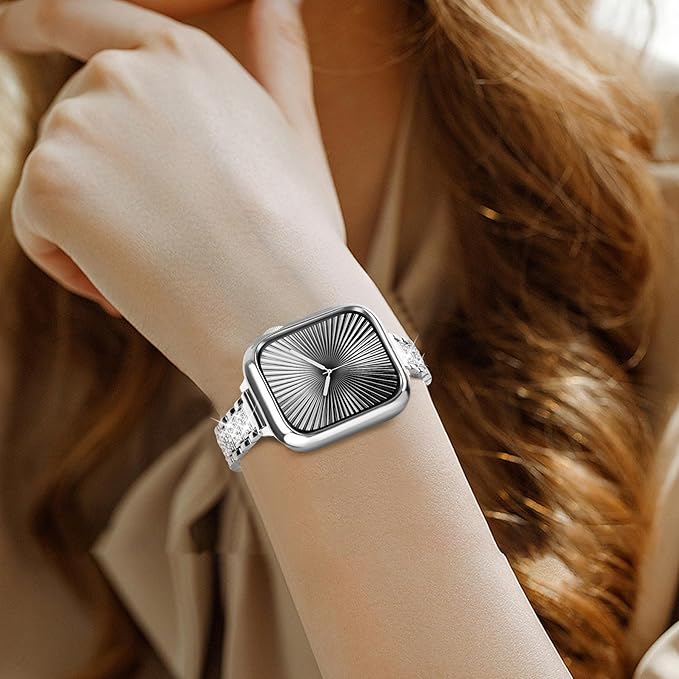 JR.DM 41mm Soft Flexible TPU Case Compatible for Apple Watch Series 9/8/7 Touchable Screen Lightweight Anti-Scratch All-Around Protector Thin Guard Shockproof Cover Shiny Bumper for iWatch, Silver - Image 6