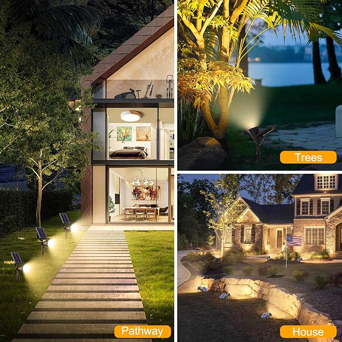 Solar Spotlight Outdoor Waterproof, 36 LED Outdoor Solar Lights with 2200mAh, 2-in-1 Wall or Ground Solar Flood Lights for Yard, Garden, Pathway, Auto On/Off Landscape Lighting- 4 Pack (Warm White) - Image 7
