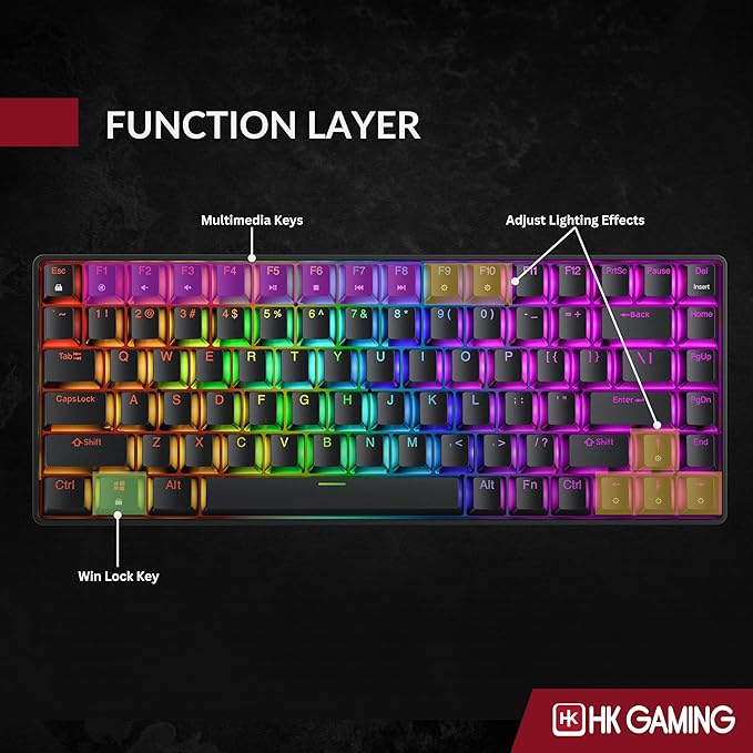 HK GAMING GK75 75% v3 | Hotswap Mechanical Gaming Keyboard | 84 Keys Multi Color RGB LED Backlit for PC/Mac Gamer | US Layout (Black, Mechanical Blue) - Image 8