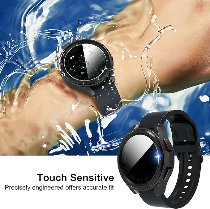 Suoman 4+4 Pack for Samsung Galaxy Watch 6 Classic 47mm Case, [Anti-Peeping] Tempered Glass Privacy Screen Protector, All-Round PC Matte Protective Cover Bumper -Black - Image 7