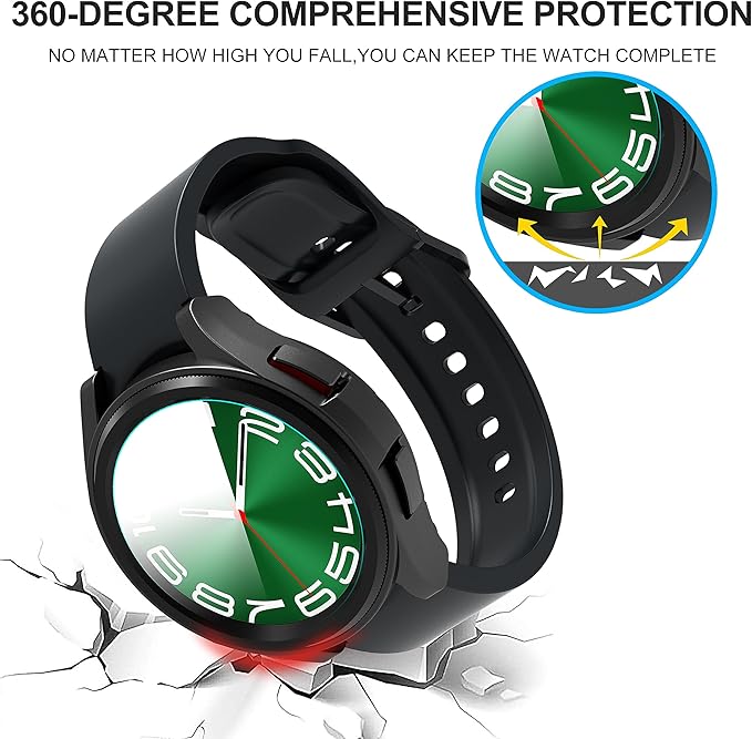 Suoman 4+4 Pack for Samsung Galaxy Watch 6 Classic 43mm Case,HD Screen Protector,All-Round PC Matte Protective Cover Bumper -Black - Image 5