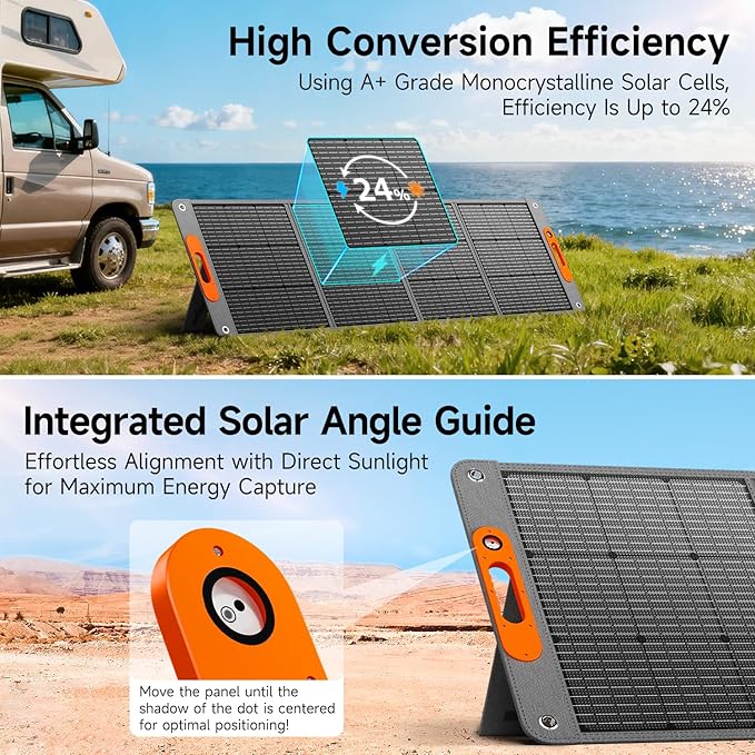 200W Portable Solar Panel for Power Station, 24% High Efficiency ETFE Foldable Solar Panel Charger, QC3.0, Type-C 60W, MC4 Output, IP65 Waterproof, for Outdoor Camping, RV, Emergency Power Supply - Image 4
