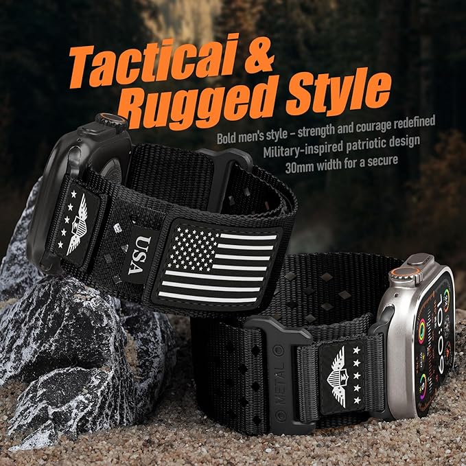 Rugged Nylon Bands for Apple Watch Ultra 2 Band 49mm 46mm 45mm 44mm 42mm(S3/2/1) Men,Breathable Holes Sport Strap With US Flag Wristband for iWatch band Ultra 3/2/1 Series 11 10 9 8 7 6 5 4 3 SE3/2/1 - Image 7