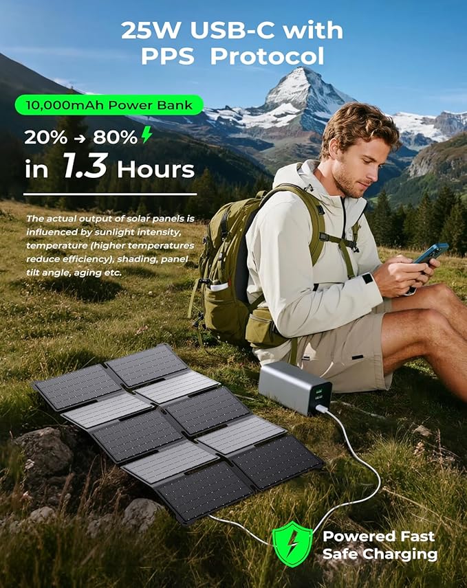 BigBlue Portable 35W Solar Panel Charger with Fast Charging USB-A and PD 25W USB-C for Camping Backpacking, 1.54 lbs, IP68 Waterproof, Folding Solar Phone Charger for iPhone/Android, iPad, Power Bank - Image 3