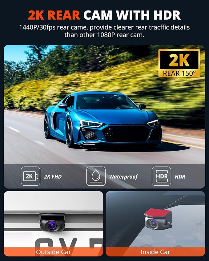 Kingslim D4PRO Dash Cam Front and Rear - 4K + 2K Dual Car Dashcam with WiFi GPS Dash Camera, Optional Inside Recording, Voice Control, Type C, Support 256GB Max - Image 6