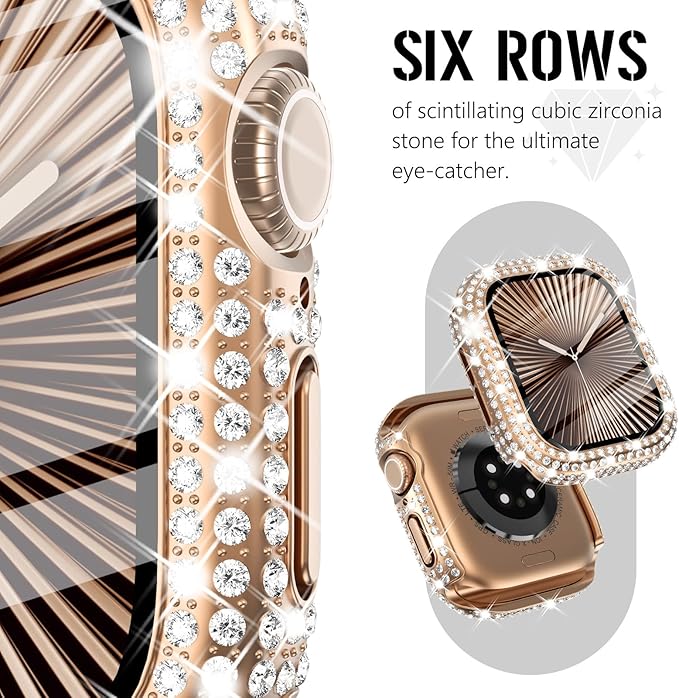 Surace Compatible with Apple Watch Series 11 Series 10 Case, 300 Crystal Diamonds with Screen Protector Overall Protective Case Face Cover Bling Bumper Case for Apple Watch 10 11 42mm, Rose Gold - Image 3