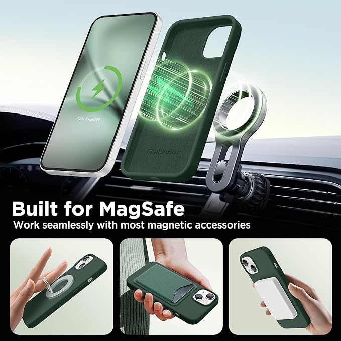 GolbinBox Magnetic for iPhone 15 Case, Compatible with MagSafe, [Soft Anti-Scratch Microfiber Lining], Slim Liquid Silicone Shockproof Protective Phone Case for iPhone 15 6.1 inch, Dark Green - Image 4