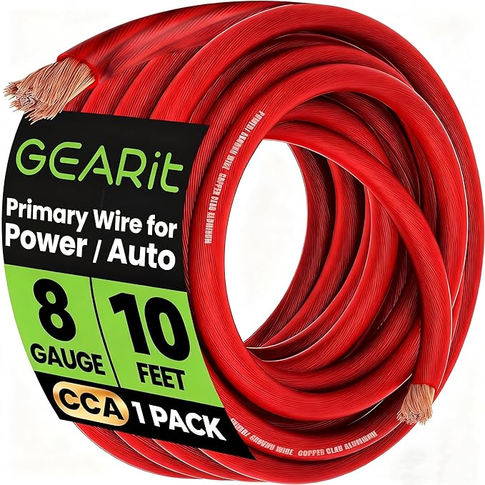 GEARit 8 Gauge Battery Cable, 10 Ft Red 8 AWG CCA Power/Ground Wire for Car Audio Amp, Automotive Battery, RV, Trailer and Inverter Wiring by GEARit
