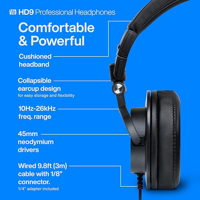 PreSonus HD9 Professional Monitoring Headphones — High-Power Handling, Closed-Back, Circumaural Acoustic Design Studio Recording Headphones for Professional Mixing and Monitoring - Image 6