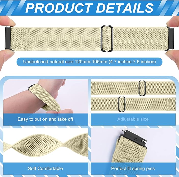 Compatible with 16mm 18mm 19mm 20mm 22mm 24mm Watch Bands Quick Release Replacement Wristband,Adjustable Stretchy Nylon Solo Loop Straps Fabric Braided Sport Elastic Bands for Men Women - Image 2