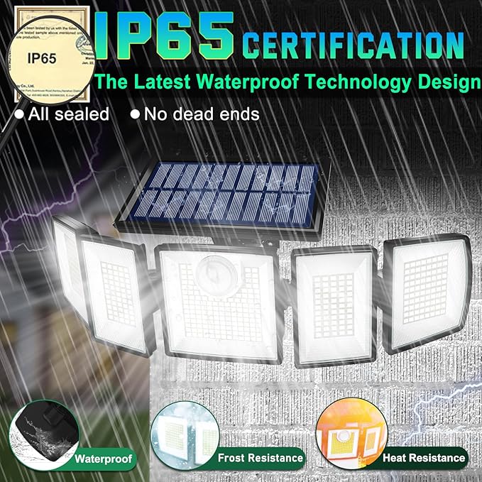 Solar Lights Outdoor Waterproof Motion Sensor - 416 LEDs 3000 Lumens Super Bright 3 Brightness 3 Modes 2400mAh 360° Illumination 32ft Solar Flood Security Light for Outside (‎With Remote Control, 2) - Image 6