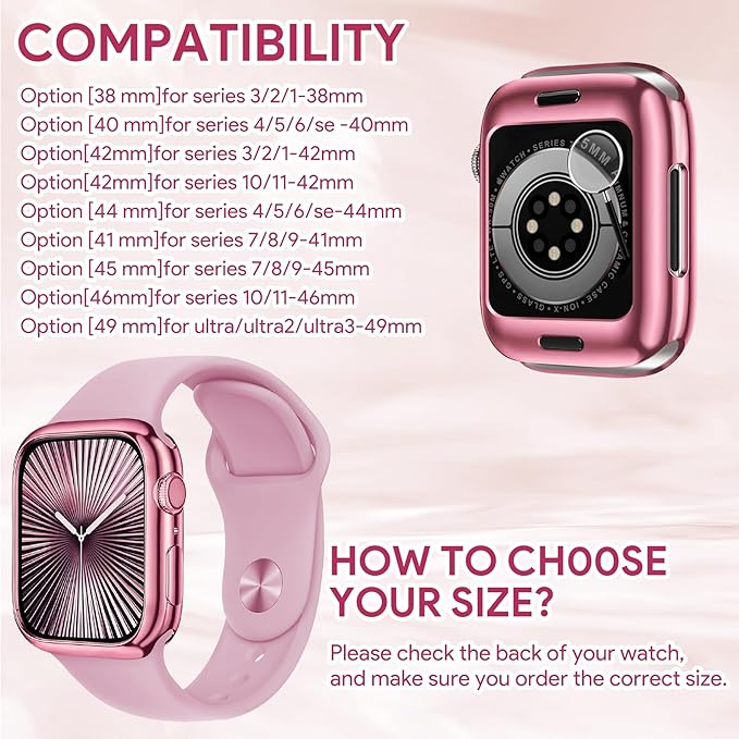 JR.DM 38mm Soft Flexible TPU Case Compatible for Apple Watch Series 3/2/1 Touchable Screen Lightweight Anti-Scratch All-Around Protector Thin Guard Shockproof Cover Shiny Bumper for iWatch, Pink - Image 7