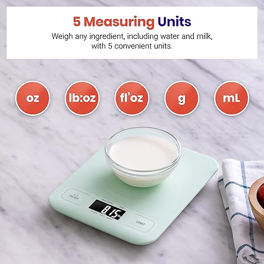 Etekcity Food Kitchen Scale, Digital Grams and Ounces for Weight Loss, Baking, Cooking, Keto and Meal Prep, LCD Display, Medium, Green - Image 3