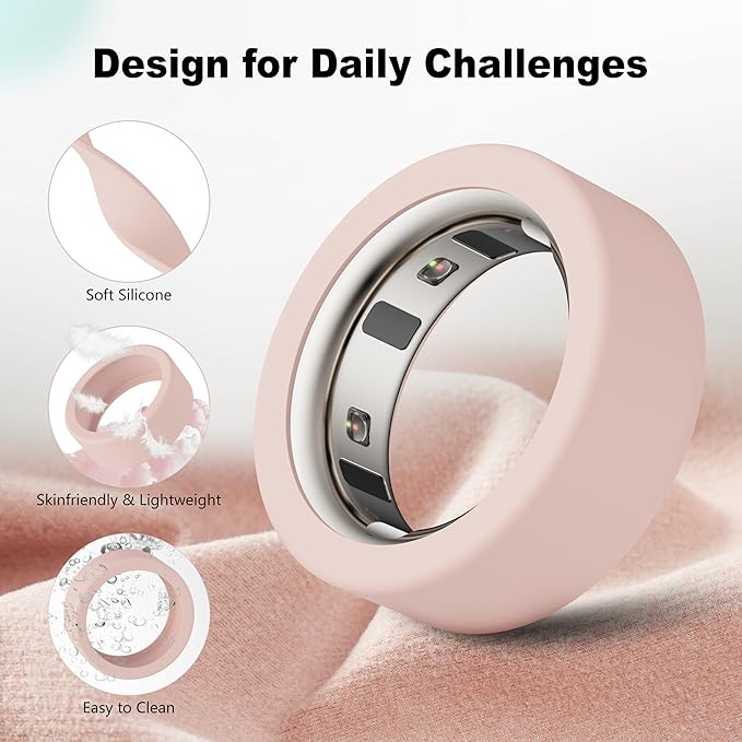 Protector Compatible for Oura Ring 4/Gen 4 Ceramic/Gen 3 Cover,Silicone Anti-Scratch Elastic Ring Finger Case Woking Out Gym for Women Men- Clear+Pink -M for 8/9/10/11 - Image 5