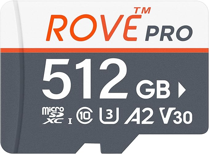 ROVE PRO Micro SD Card microSDXC 512GB Memory Card with Full-Size SD Adapter 100MB/s Read Speed, C10, U3, V30, 4K, A2 for Dash Cam, Android Smart Phones, Tablets, Games by ROVE
