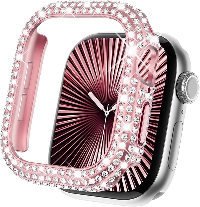 KADES Bling Case Compatible for Apple Watch Series 9/8/7 41mm, Sparkly Full Diamond Protective PC Bumper Cover, Rhinestone Frame for Women, 41mm-Pink by KADES