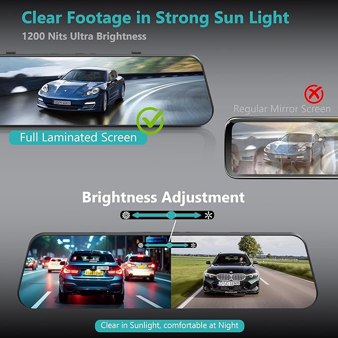 12'' 4K Rear View Mirror Camera,4K+2.5k Front and Rear Mirror Dash Cam,ADAS BSD LCA Smart Rearview Mirror for Cars,App WiFi,Night Vision, Parking Monitor, 64GB Card & GPS Digital View Mirror Dashcam - Image 5