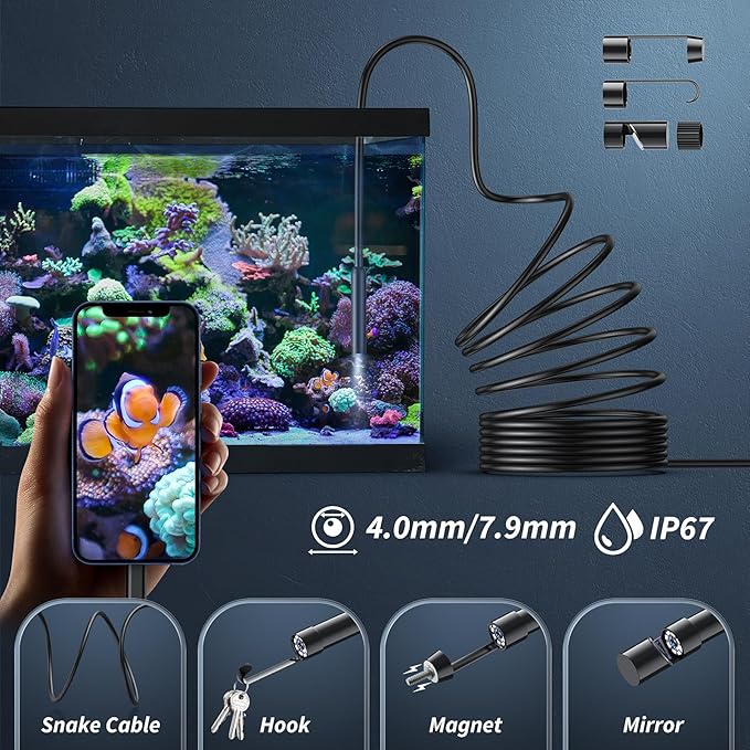 Kinpthy Endoscope Camera with Light, 1920P HD Borescope Tools with 8 Adjustable LED Lights, Endoscope with Semi-Rigid Snake Camera, Inspection Borescope for iOS - 16.3ft Single Line Single Lens - Image 5