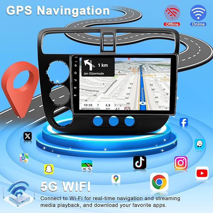 Car Radio Stereo for Honda Civic 2001-2005: Upgrade Android 15 64GB 9" 1280 * 720 Touchscreen Head Unit - Wireless CarPlay & Android Auto Bluetooth WiFi GPS MirrorLink FM 36EQ SWC 1080P Backup Camera - Image 8