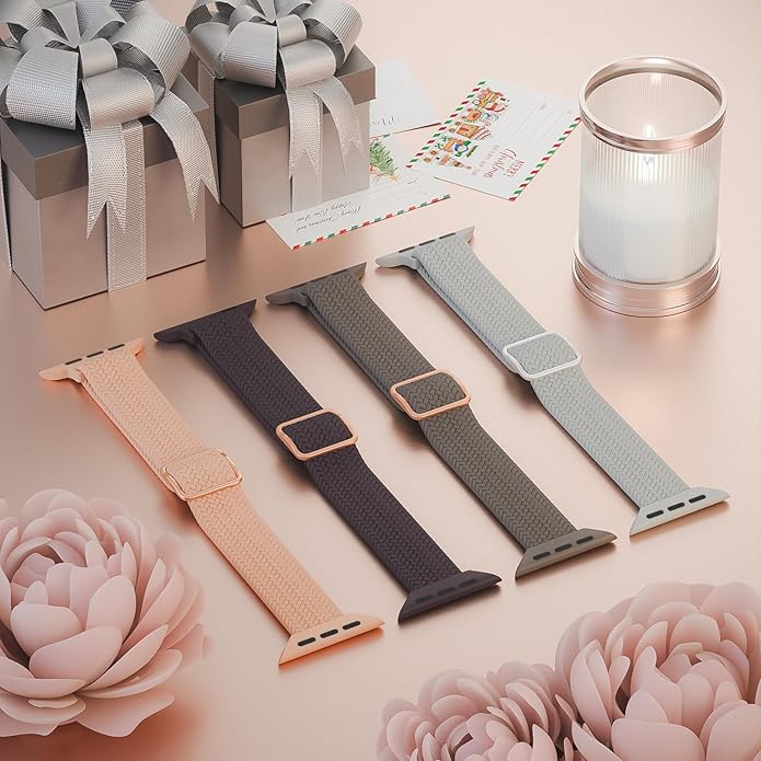 4 Pack Slim Braided Stretchy Compatible with Apple Watch Band 38mm 42mm 40mm 44mm 41mm 45mm 46mm 49mm Women Men, Solo Loop Nylon Thin Strap for iWatch Series 11 10 9 8 7 SE 6 5 4 3 Ultra - Image 2