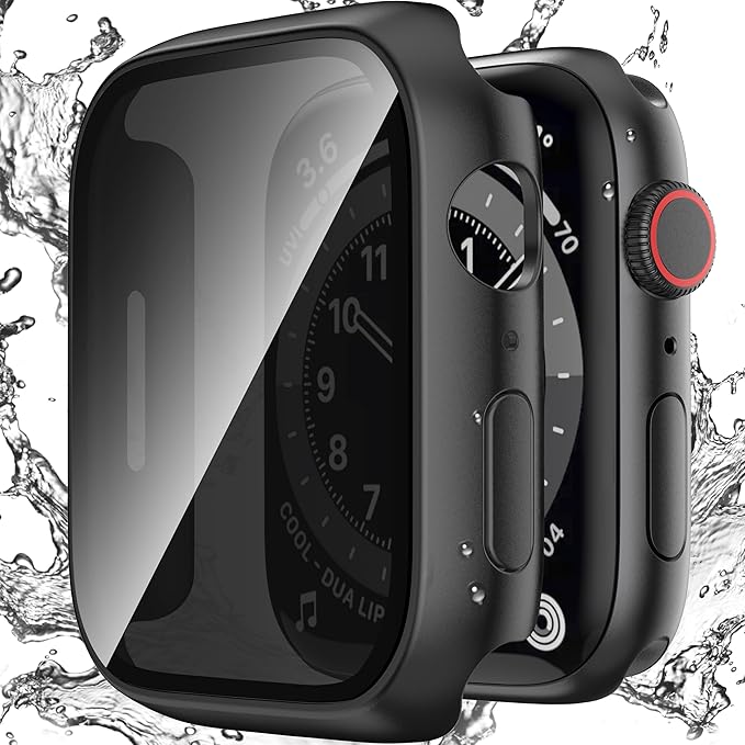 Waterproof Privacy Case Compatible with Apple Watch Series 11 10 46mm with Anti-peep Screen Protector, iWatch Face Cover Protective Bumper for iWatch Case 46mm Black by Zumyzu
