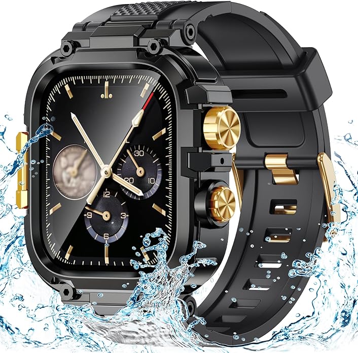 Goton IP68 Waterproof Rugged Band for Apple Watch 46mm/45mm/44mm with Case build-in Screen Protector – Heavy Duty Sport Strap Compatible with iWatch Series 11/10/9/8/7/6/5/4/SE by Goton