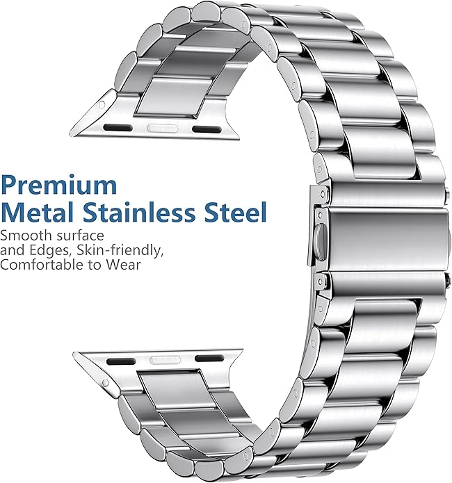 Lerobo Compatible with Apple Watch Band 44mm 42mm 40mm 38mm 41mm 45mm 46m 49mm, Solid Stainless Steel Metal Band with 2 Pack Protective Cover Case for iWtach Series 11 10 9 8 7 6 5 4 3 SE Ultra Men Women - Image 2