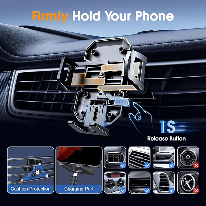 SUUSON Upgraded 3-in-1 Car Phone Holder Mount [Powerful Suction] Phone Mount for Car Dashboard Air Vent Windshield,for All iPhone Android Phone, Jet Black - Image 4