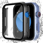 Misxi [2 Pack] Waterproof Case with Button for Apple Watch SE 2 (2024) SE Series 6 Series 5 Series 4 44mm, Anti-Fall PC Cover with Tempered Glass Screen Protector for iWatch, 1 Black + 1 Transparent by Misxi