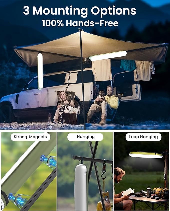2 Pack 24" Inflatable Solar Camping Lantern, Magnetic LED Tube Light with USB-C 2000mAh Power Bank, IP66 Waterproof TPU Tent Light for Hurricane Emergency, Backpacking & Off-Grid Survival - Image 4