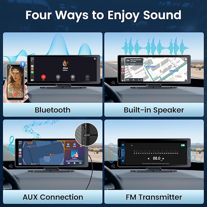 10.26" Carplay Screen for Car,4K Dash Cam,Portable Tablet for Apple Android Auto,Voice Touch Control GPS Navigation,Stereo Audio Radio,Rear Backup Camera,Bluetooth,Wireless Mirror for Truck - Image 4